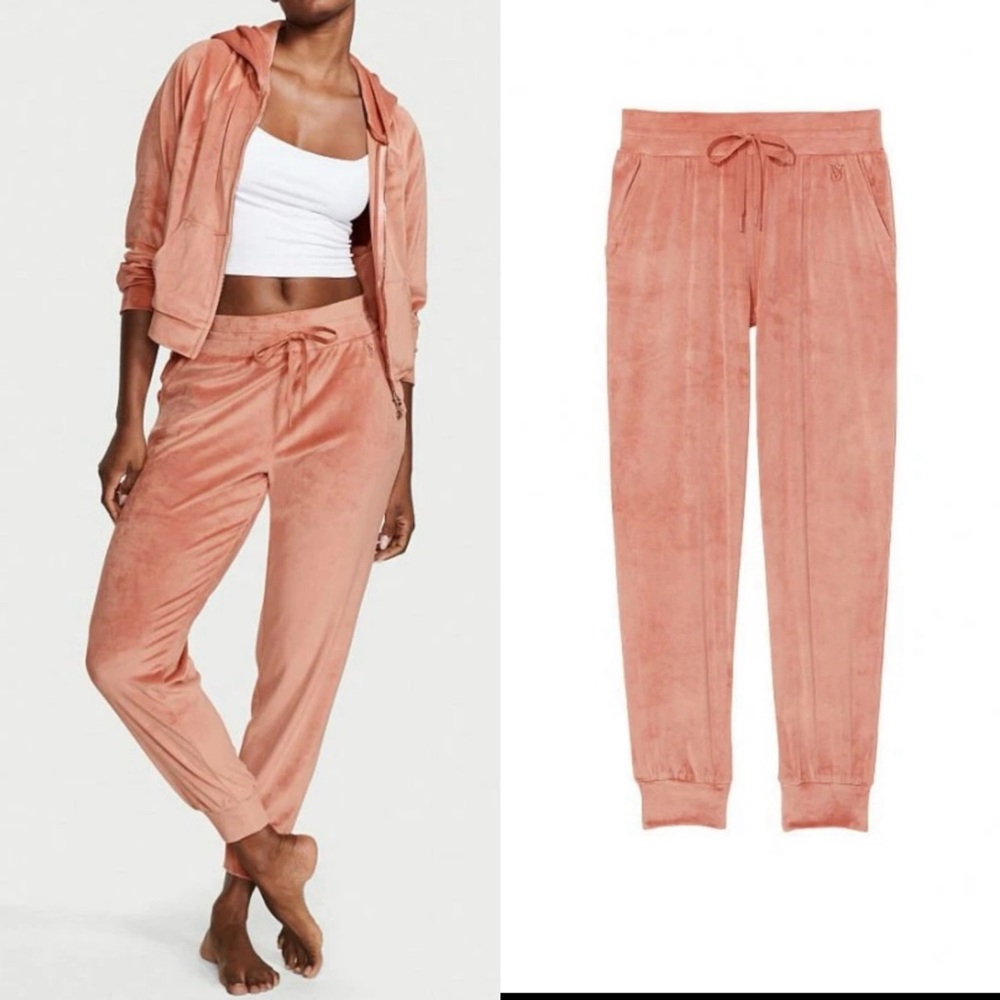 Victoria's Secret Velour Velvet JOGGERS Sweatpants Logo Drawstring Size XS Cozy